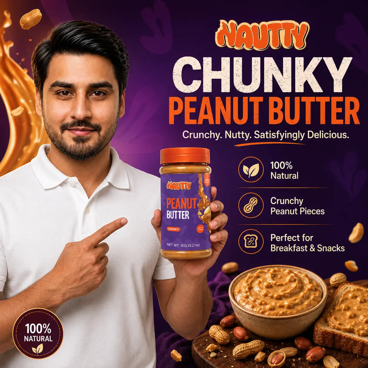 Nautty Chunky Peanut Butter 1kg for breakfast and snacks in Pakistan