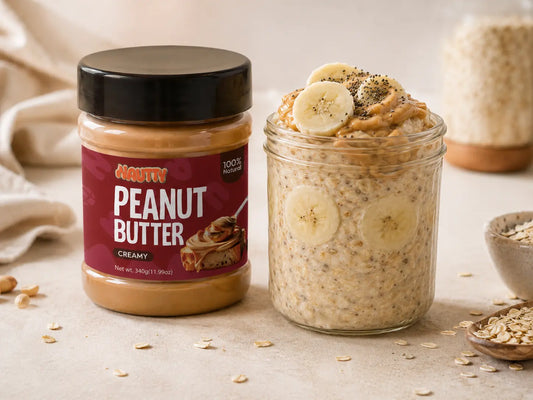 Nautty Peanut Butter banana overnight oats healthy breakfast recipe in Pakistan