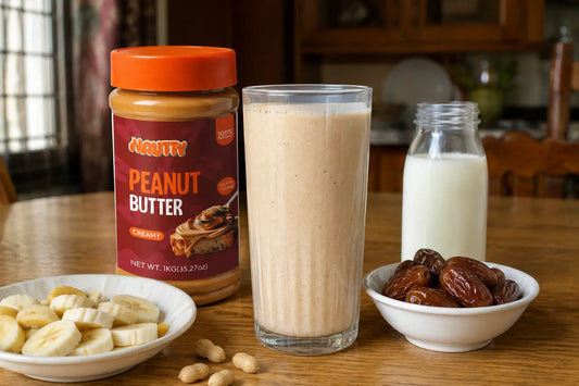 Nautty Peanut Butter Protein Shake with Milk, Dates and Banana