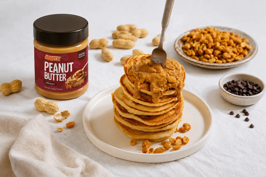 Nautty peanut butter chocolate chip pancakes recipe for breakfast