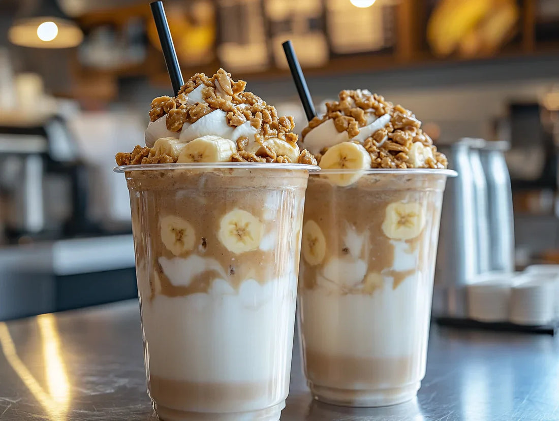 Nautty peanut butter banana smoothie with milk and oats for breakfast