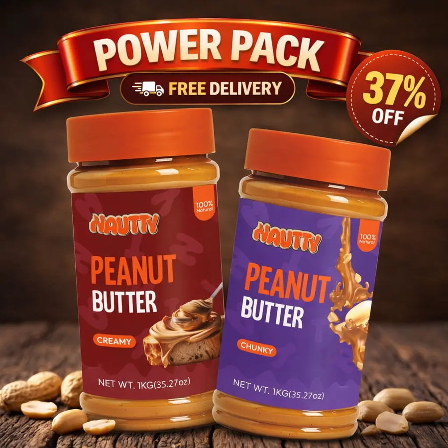 Nautty Classic Duo peanut butter bundle with creamy and chunky jars in Pakistan