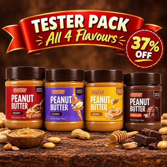Nautty Taster Pack: Creamy, Chunky, Honey and Chocolate peanut butter 340g jars, all 4 flavours