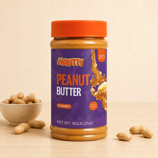 Nautty Creamy Peanut Butter 1kg jar with roasted peanuts in Pakistan