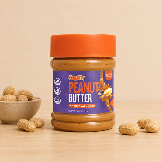 Nautty Chunky Peanut Butter 500g jar with roasted peanuts in Pakistan