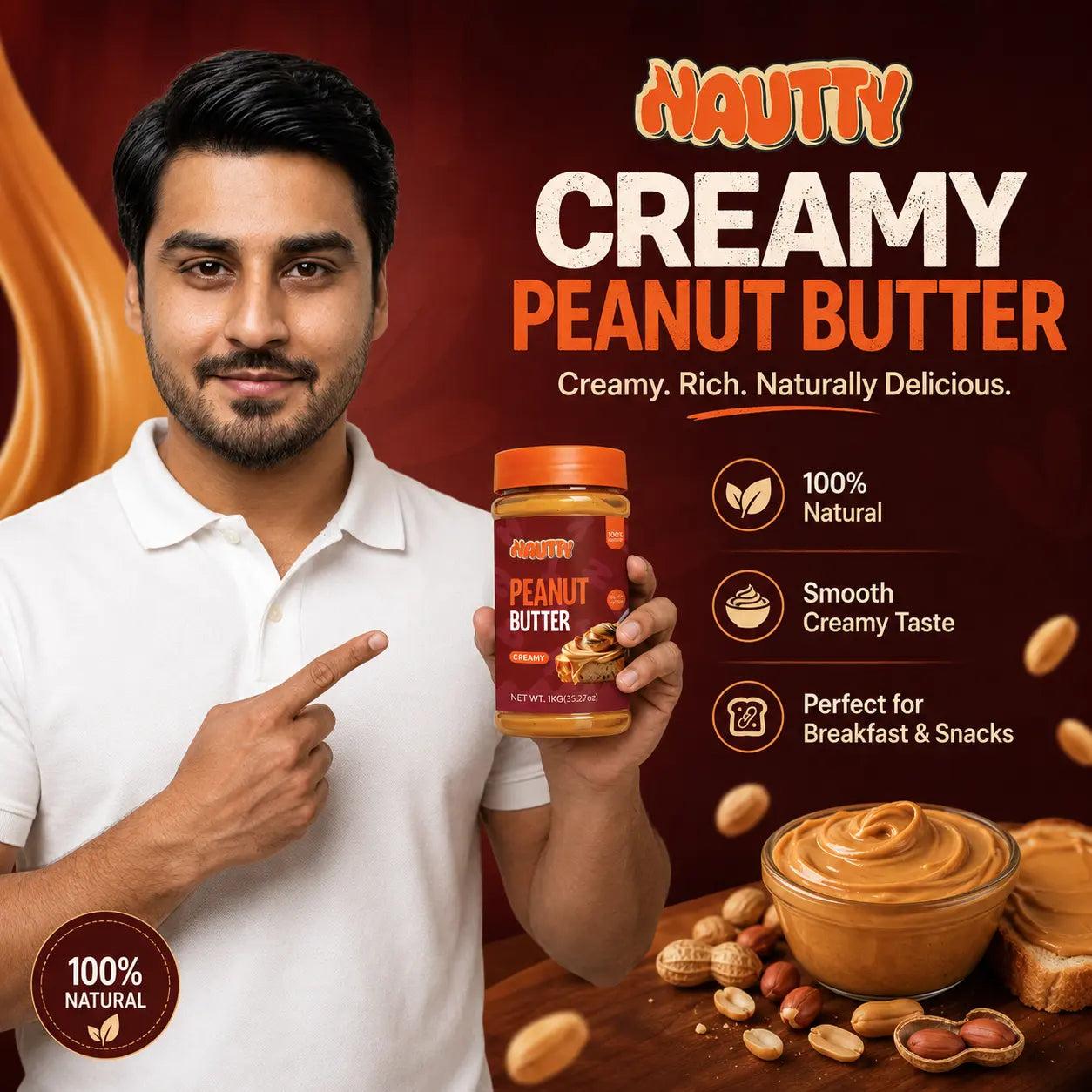 Nautty Creamy Peanut Butter 500g for breakfast and snacks in Pakistan