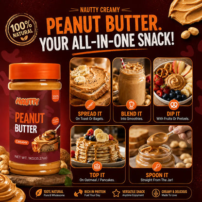 Nautty Creamy Peanut Butter 1kg all in one snack ideas