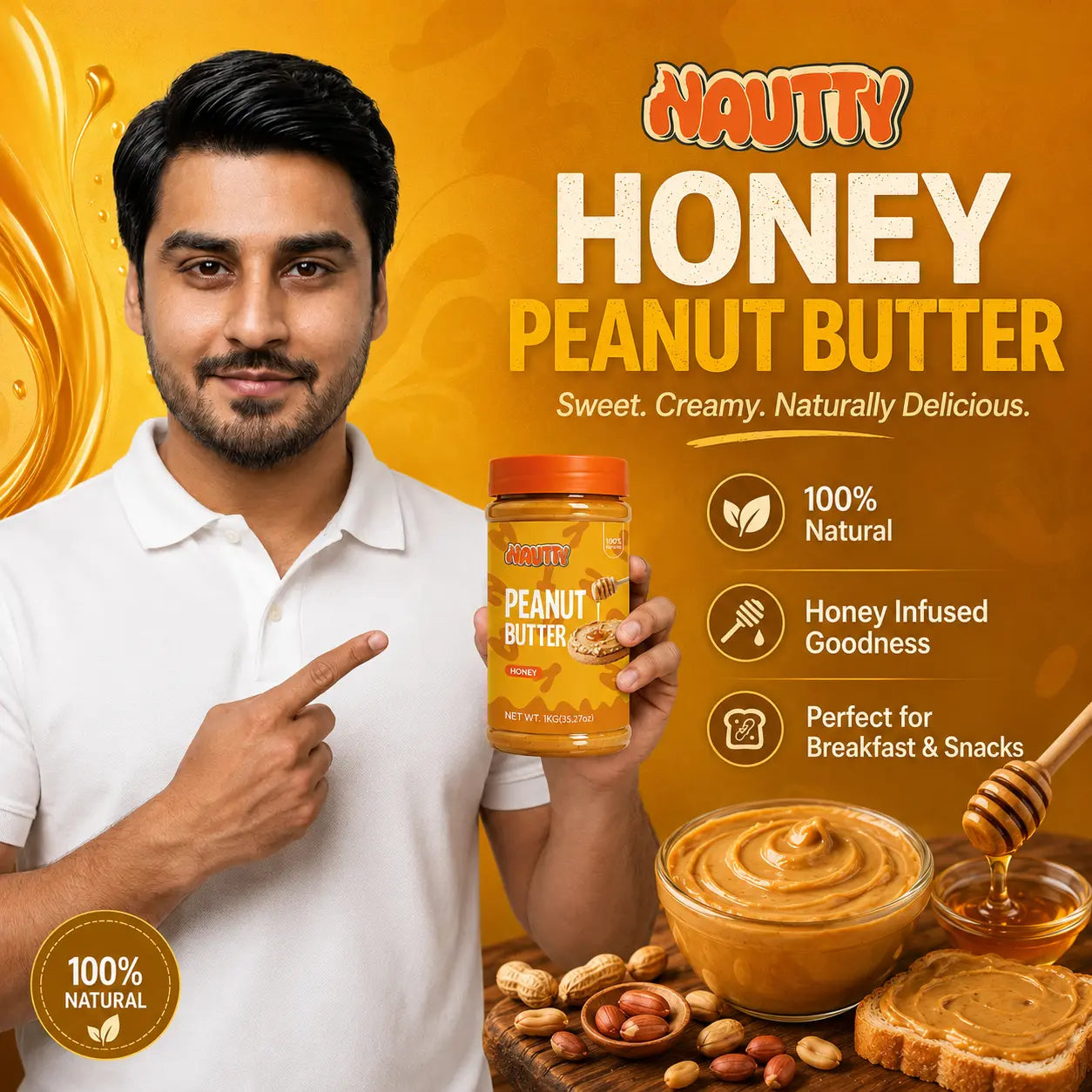 Nautty Honey Peanut Butter 500g topping for pancakes and oatmeal