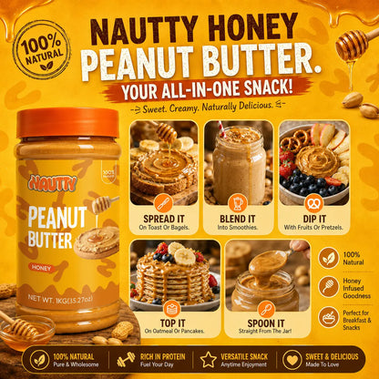 Nautty Honey Peanut Butter 1kg smooth honey spread