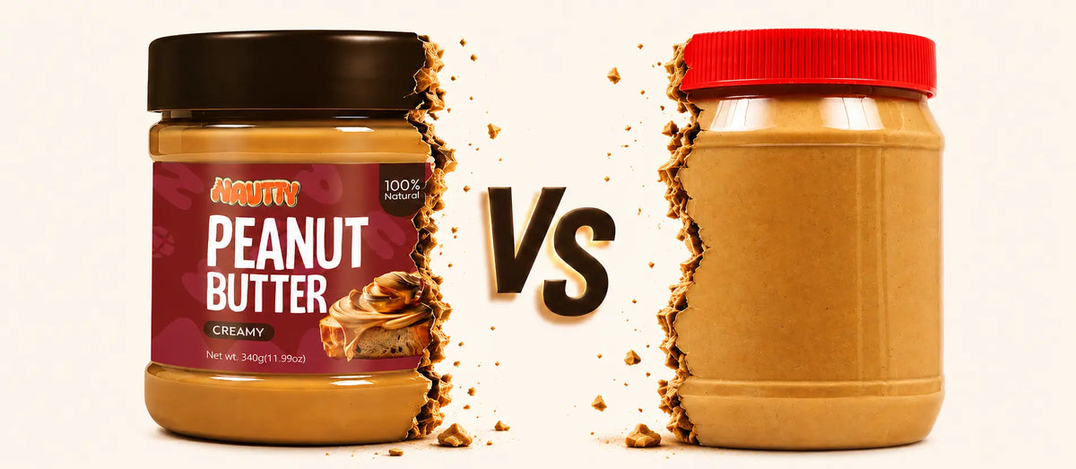 Nautty Peanut Butter made with quality peanuts compared to ordinary peanut butter