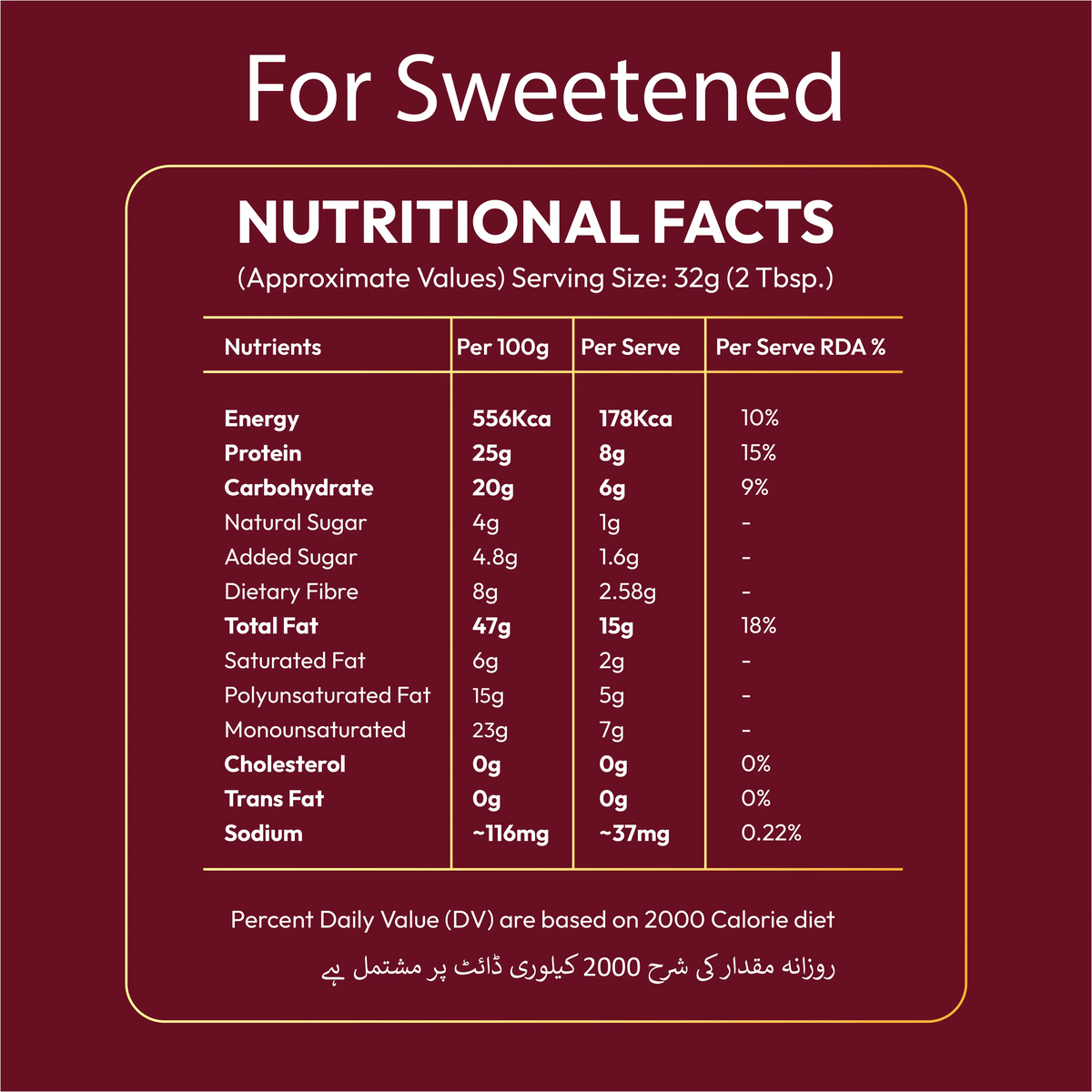 Nautty Sweetened Creamy Peanut Butter nutrition facts and nutritional information